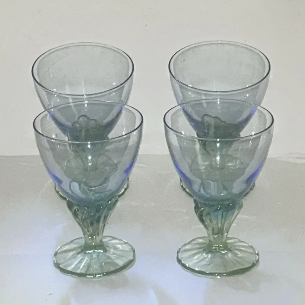 Vintage Bormioli Rocco Bahia Blue Green Goblets – Set of 4 Italian Glasses 5.5”